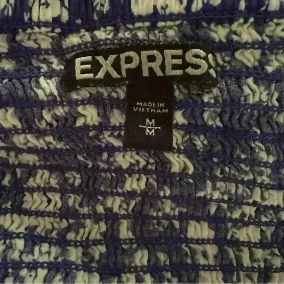 Express Blue Floral Square Neck Dress with Smocking and Pockets - Picture 3 of 5